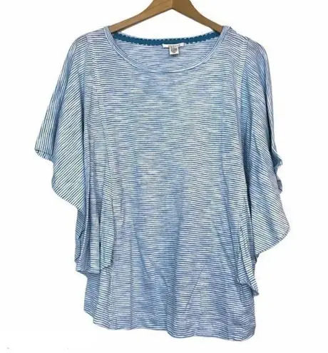 Westbound NEW NWT  Short Flutter Sleeve Tee Blue White Stripe Cotton Viscose Boho