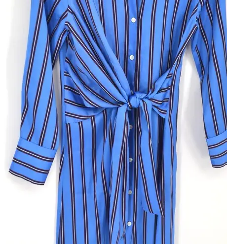 Rails NEW Lacey Button Down Wrap Dress Midi Long Sleeve Silky Stripe Blue XS - Image 4