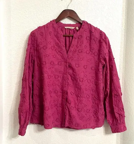 Soft Surroundings Womens Shirt Blouse Mauve Embroidered 3D Flower Size Medium