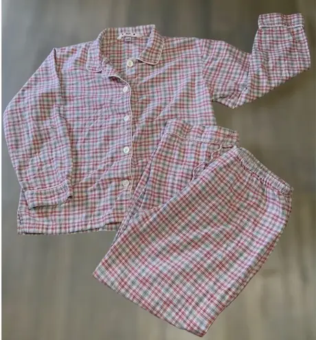 Gap Red Gray Plaid Button Up Top & Drawstring Pant 100% Cotton Small EUC