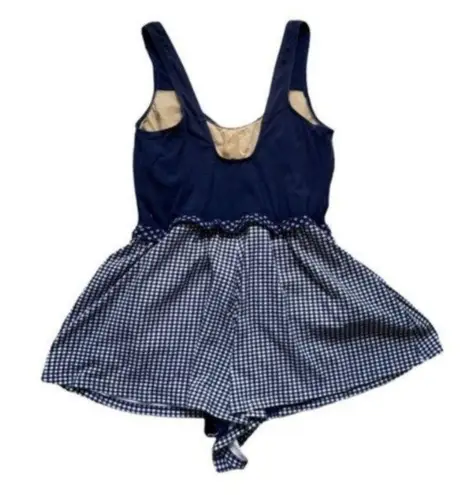 Vintage One Piece Romper Shorts Bathing Suit Blue Plaid Checkered one piece White Size 20W