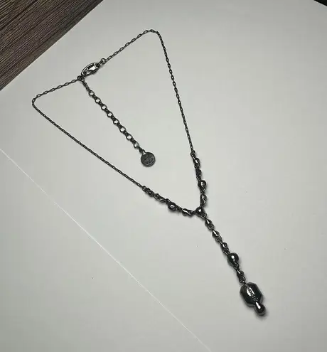 Givenchy Black Grey & Clear Rhinestone Gunmetal Necklace Y Drop Chain