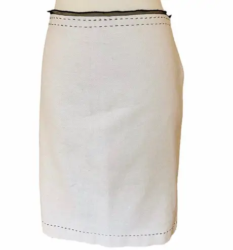 PHILOSOPHY ALBERTA FERRERI Pencil Skirt Bone Black Silk Trim Italy 42 US 6 EUC White