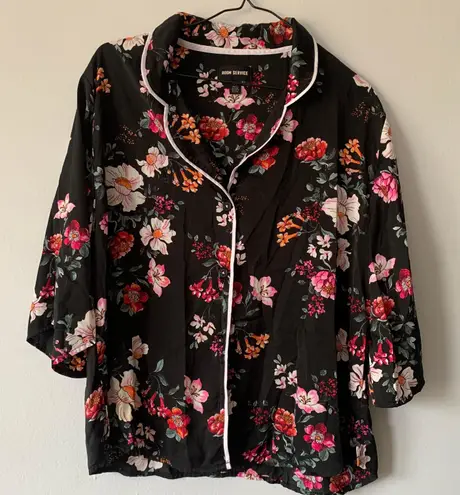 Nordstrom Bright Floral Silky Button Up Top 