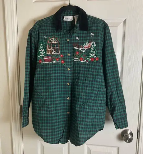 VTG 90s Casey & Max Plaid Long Sleeve Button Up Shirt size medium Green