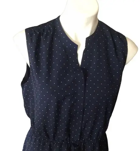 Maison Jules Mandarin Collar Blue & White Micro Polka Dot Shift Dress