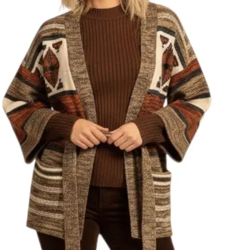 Vintage Fully Fashion 70s M Southwestern Cardigan Sweater Aztec Tribal Kimono Brown Size M