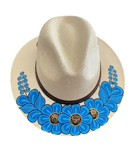 HAT MEXICAN Artisanal Hand Painted Fedora Floral Sombrero Panama Bohemian Medium