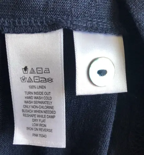 H by Halston Linen Cardigan Navy Blue Buttons Short Sleeve V Neck Sz L BNWT