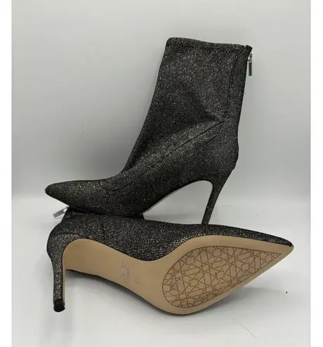 Badgley Mischka Jewel Black Glitter Sock Bootie Size 6.5 Spike Heel Retro Glam