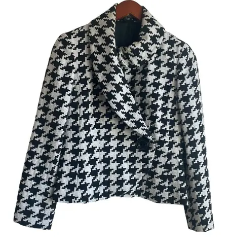 Ellen Tracy Women Jacket 6P Black Cream Geometric Print Wool Blend Artsy Career