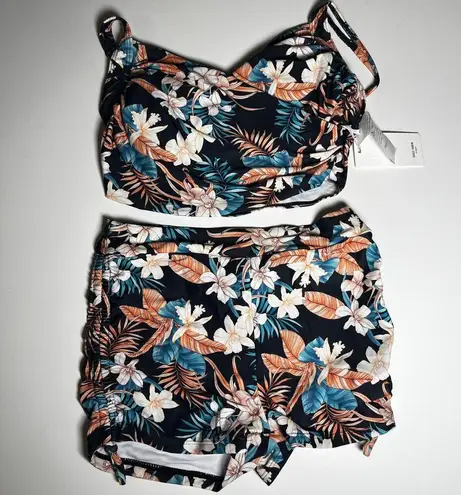 Floral Boy Short Swimsuit and Sheer Coverup New M Blue Size M