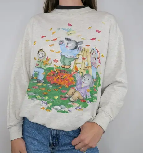 basic editions Vintage Fall Cat & Puppy Sweatshirt