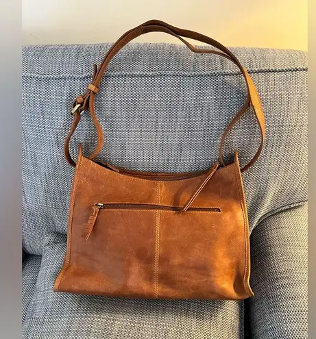 BORN Brown Leather Shoulder/Crossbody Saddle Bag can be worn shoulder or cross