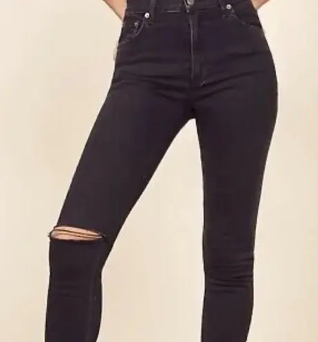 Reformation  Black “high and skinny” Jean in faded black‎ destroyed Size 27