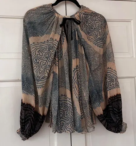 Ulla Johnson Pauline Printed Silk Chiffon Blouse Moonstone Blouse Size 2 Peasant