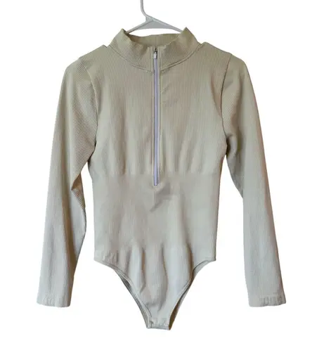 OQQ Long Sleeve Half Zip Mock Neck Ribbed Bodysuit Yellow Women's Size Large