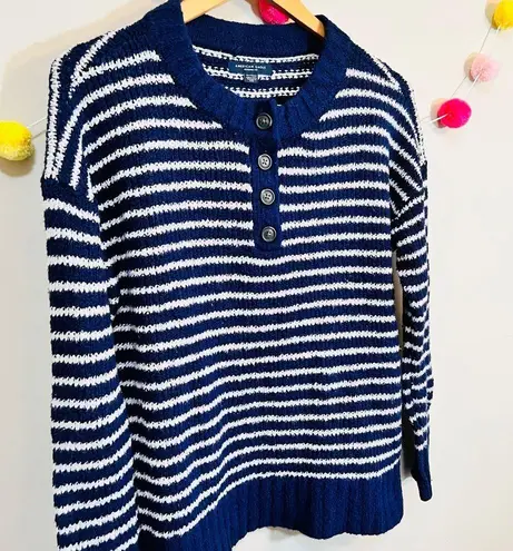 American Eagle  Blue White Striped Jegging Fit Henley Sweater Women's Size XS