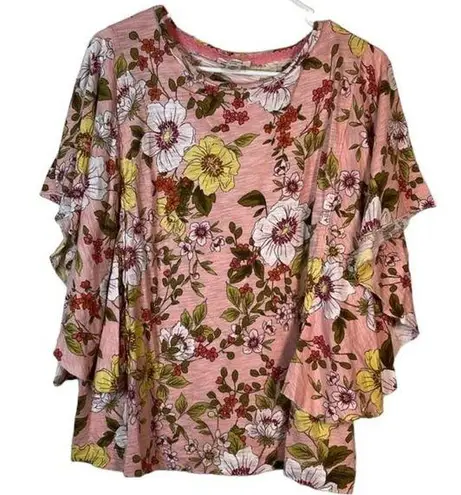 Westbound Plus Size  Woman Dolman Sleeve Pullover Blouse Pink Floral Size 2X EUC