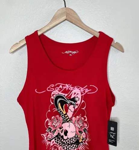 Ed Hardy Womens Retro Y2k Inspired Red Cobra Rib Tank Dress Size XL
