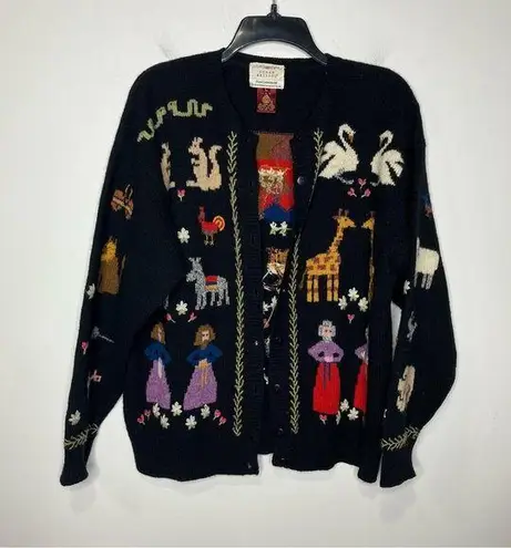 Susan Bristol Vintage 2 by 2 Noah’s Ark hand knit wool sweater womens size large