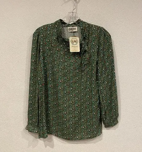 Circus Anna Shirt Womens XS Floral Print Long Sleeve Blouse Bow Tie UK 8 Green