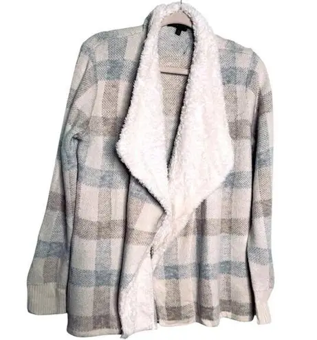 Adrienne Vittadini Plaid Cream Sherpa Jacket Size Medium