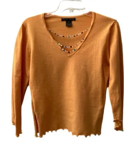 Bette Sung Vintage Sweater with Beaded Necklaces Small Orange