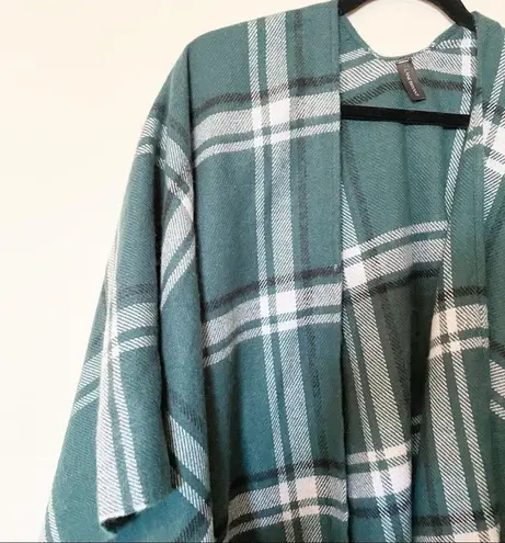 Lane Bryant Green Plaid Fringe Flannel Wrap Poncho