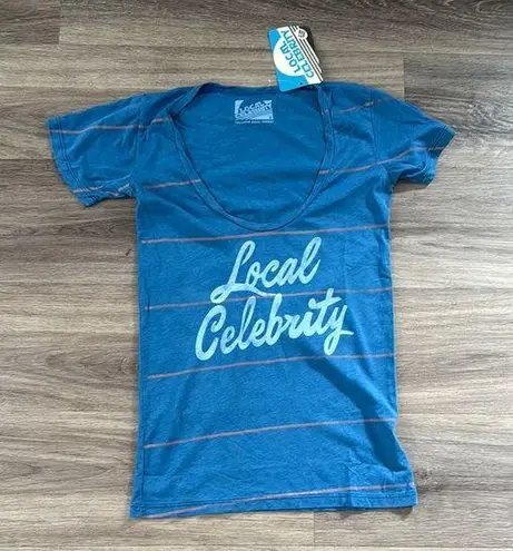 Local Celebrity Blue Graphic Tee small stripes casual graphic T