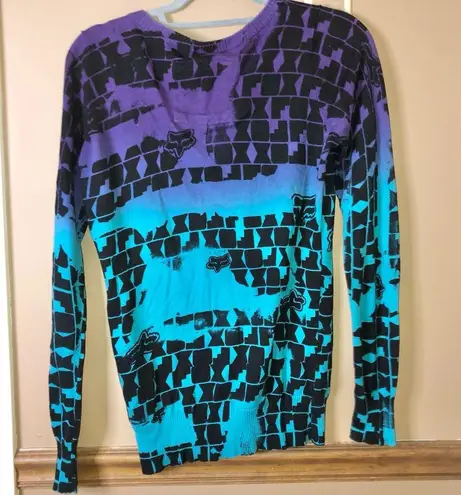 Fox Racing  V Neck Button Sweater Ombre Blue Purple Size Small