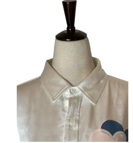 Boys Lie Shirt Women Medium White Satin Collared Button Down Bridezilla Top NWOT