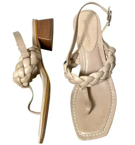 Bernardo EUC Leather Braided Block Heel Square Toe Sandals, Beige Sz 11