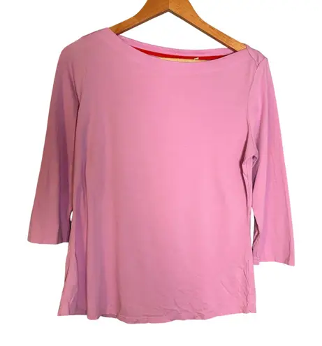 Boden Boat Neck 3/4 Sleeve Pink Cotton Blend Top Size 12 Classic Everyday Preppy
