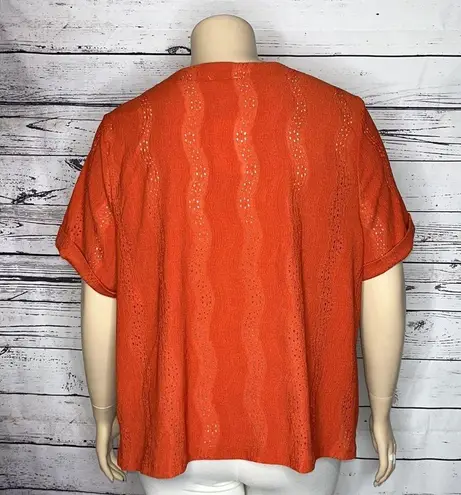 Hemline Como Blu Women NWT Size 3X Orange Eyelet Button Front Tie Blouse Top