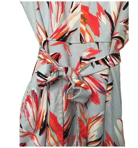 Lane Bryant  Tropical V Neck Brush Stroke Sleeveless Belted Dress Light Blue 24