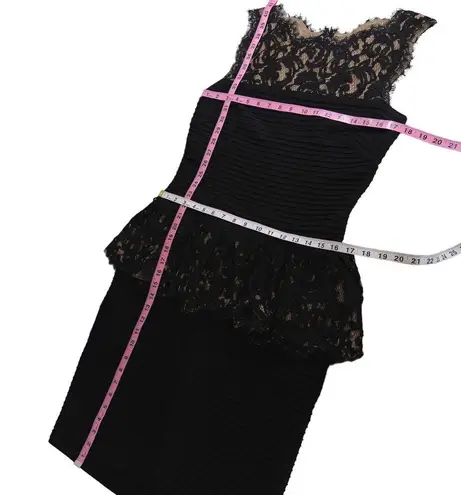 Tadashi Shoji Pintuck Peplum Sleeveless Stretch Sheer Lace Dress Black Medium