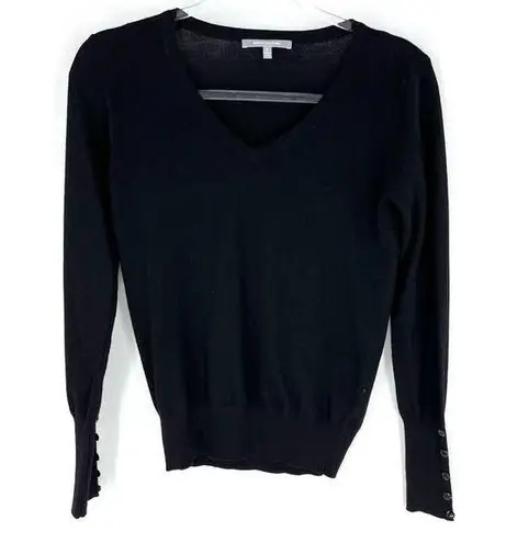 Wow Couture Fitted Ribbed V-Neck Fine Gauge Sweater Black S