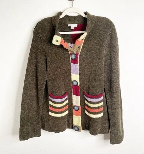 Christopher & Banks Vintage Y2K Chenille Checkered Color Block Cardigan Large