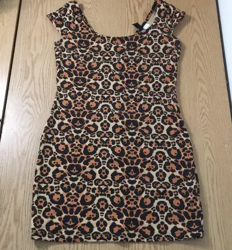 Divided Womens  Animal Print Dress Stretchy Off Shoulder Tan Brown Black Size 8 - Image 1