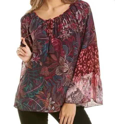 Johnny Was Jade Toledo Tiered Sleeve Silk Printed Blouse NWT
