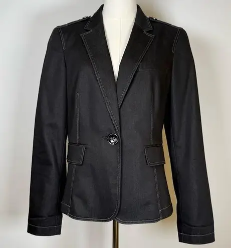 Kasper Tailored Blazer Jacket Black White Stitching Cotton Blend Women’s Size 8