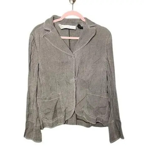 Charles Nolan Jean Jacket Women's Size 14 100% Linen Faded Black Contrast Stitch Gray