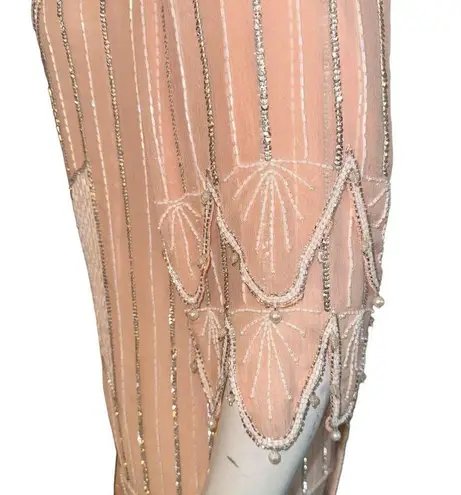 JUDITH ANN CREATIONS 1920s Style Silk Peach Beaded Flapper Dress Size M