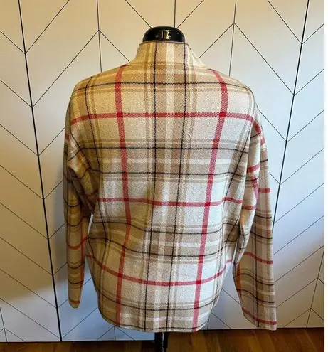 Tahari Taharai Mock Neck Beige Tan Red Plaid Pullover Long Sleeve Sweater Top Size XL