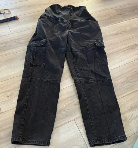Isabel Maternity Black Denim Cargo Jeans Size 12 Relaxed Fit