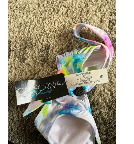 California Waves NWT Multicolor Tie Dye Adjustable Bikini Swimsuit Top Sz XS