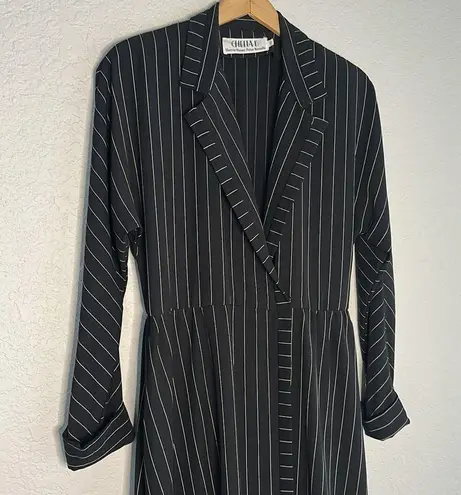 Chetta B Vintage Sherrie Bloom Menswear Pinstripe Dress Collared Wrap Midi Boss