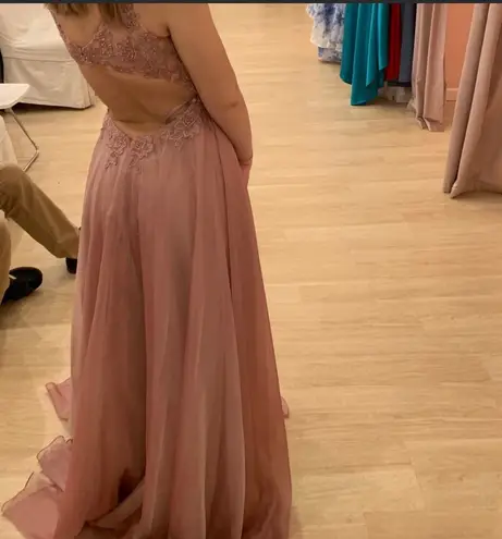 Light Pink lace flowy prom dress with slit size 0 Multi