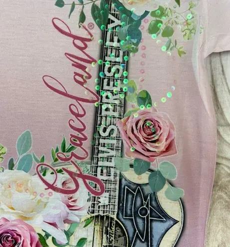 Gibson Graceland Elvis Presley Guitar and Roses Pink Sparkle Top Size Medium